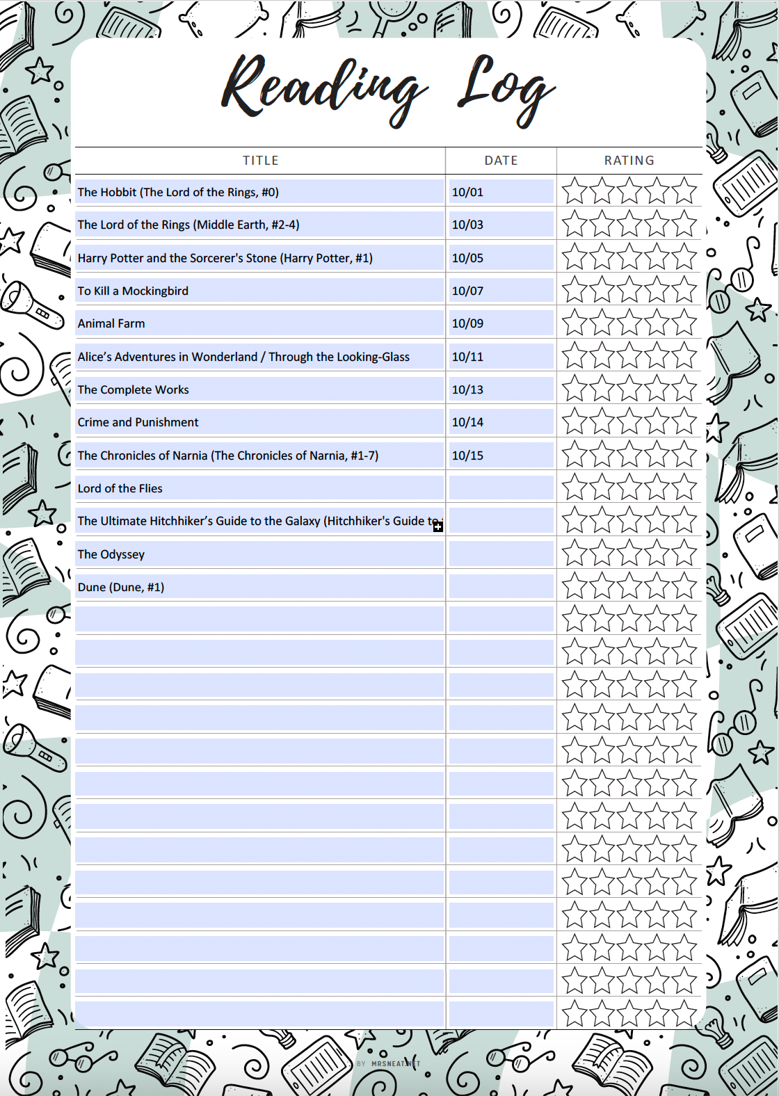 Fillable Reading Log Printable, Reading Tracker, Books to Read, Books I've Read, Colorful Reading Log, A4, A5, Letter, Half Letter, 5 Colors