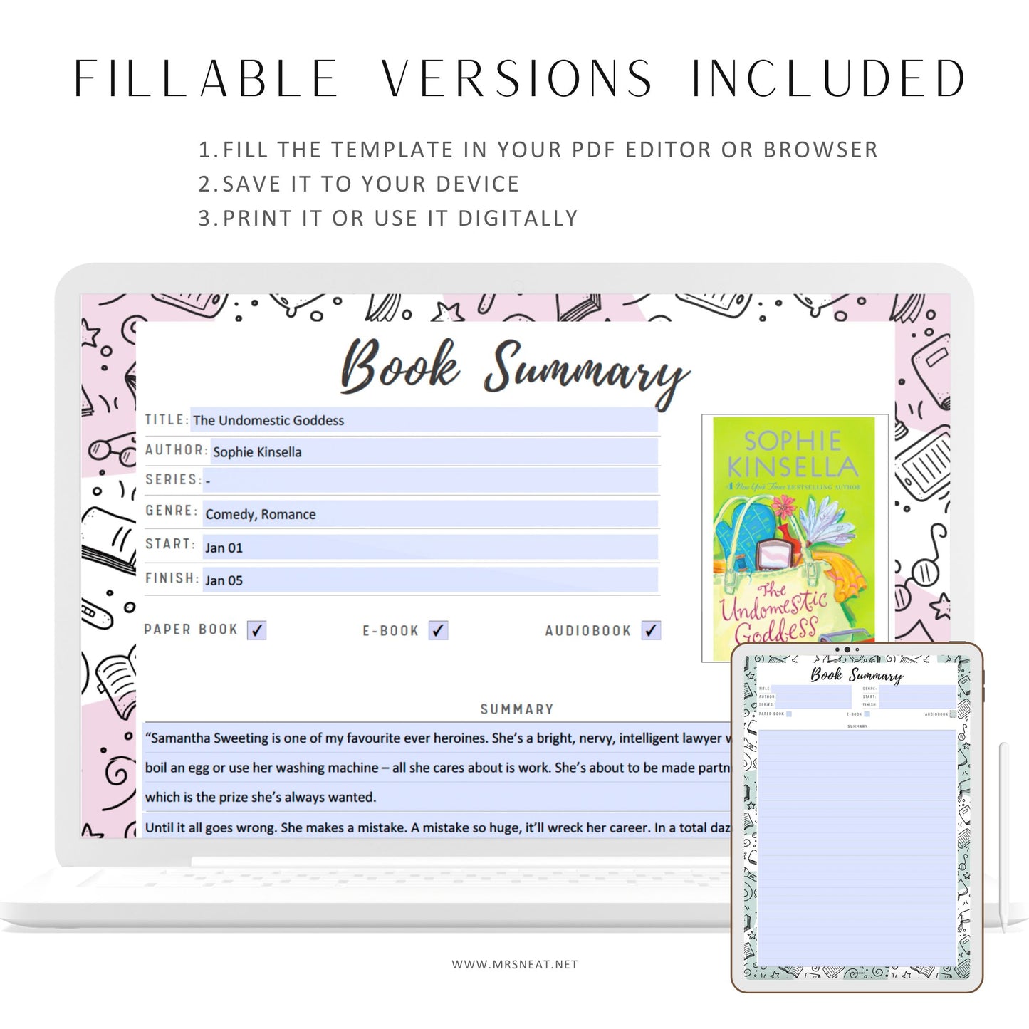 Fillable Book Summary Printable, Reading Journal, Reading Summary Sheet, Reading Planner, A4, A5, Letter, Half Letter, 5 Colors, 2 Versions