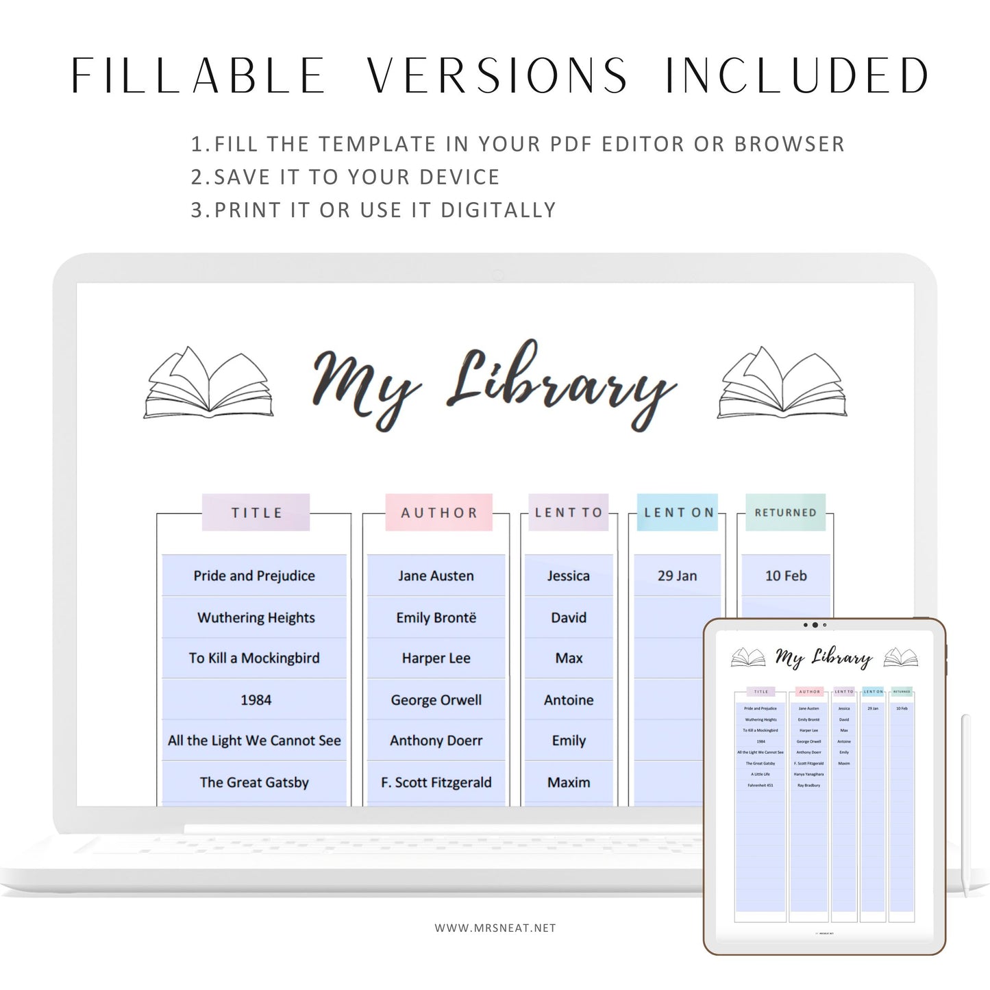 Printable Library Book Tracker, Library Borrowing Planner, Library Borrow Log, Book Lover Journal, A4, A5, Letter, Half Letter, Fillable PDF