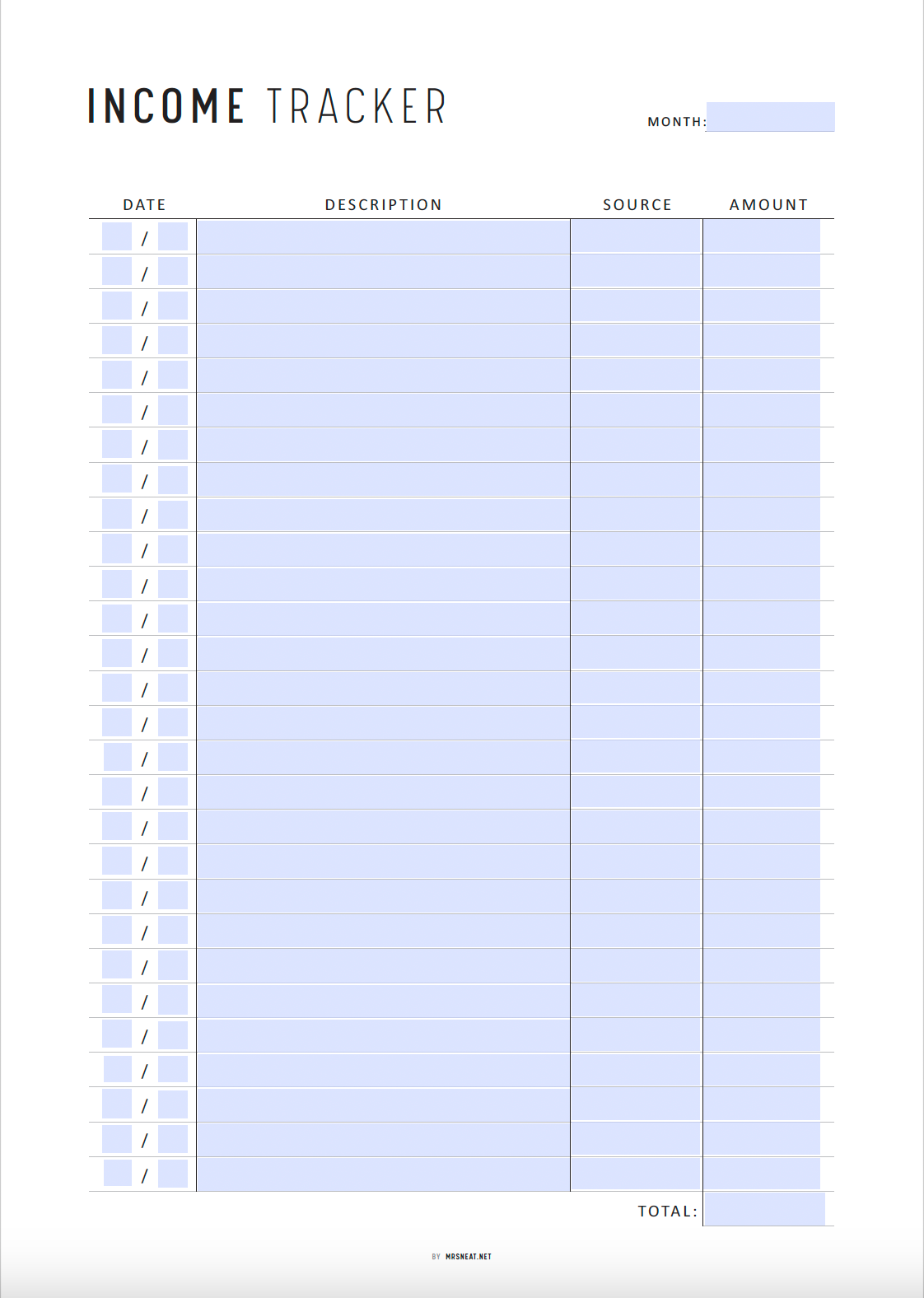 Fillable Income Tracker Printable, Side Hustle Income Tracker, Monthly Income Tracker, 2 colors, A4, A5, Letter, Half Letter