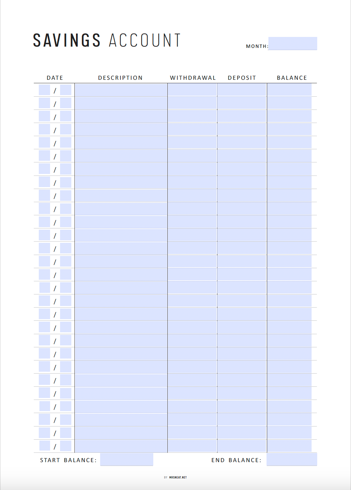 Fillable Savings Account Tracker Printable, Personal Savings Tracker, Financial Planning, Money Saving Goals, 2 Colors, A4/A5/Letter/HL, PDF