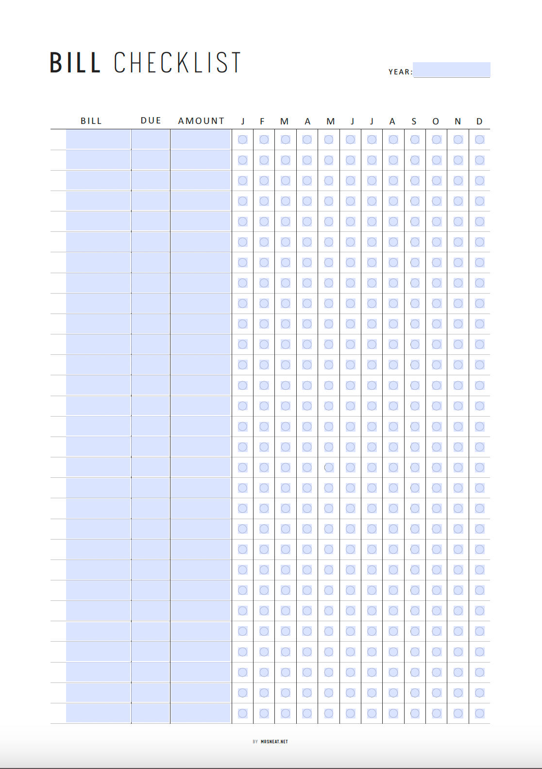 Fillable Yearly Bill Payment Tracker, Printable Bill Payment Checklist, Bill Payment Log, Expense Tracker, 2 Colors, A4, A5, Letter, HL