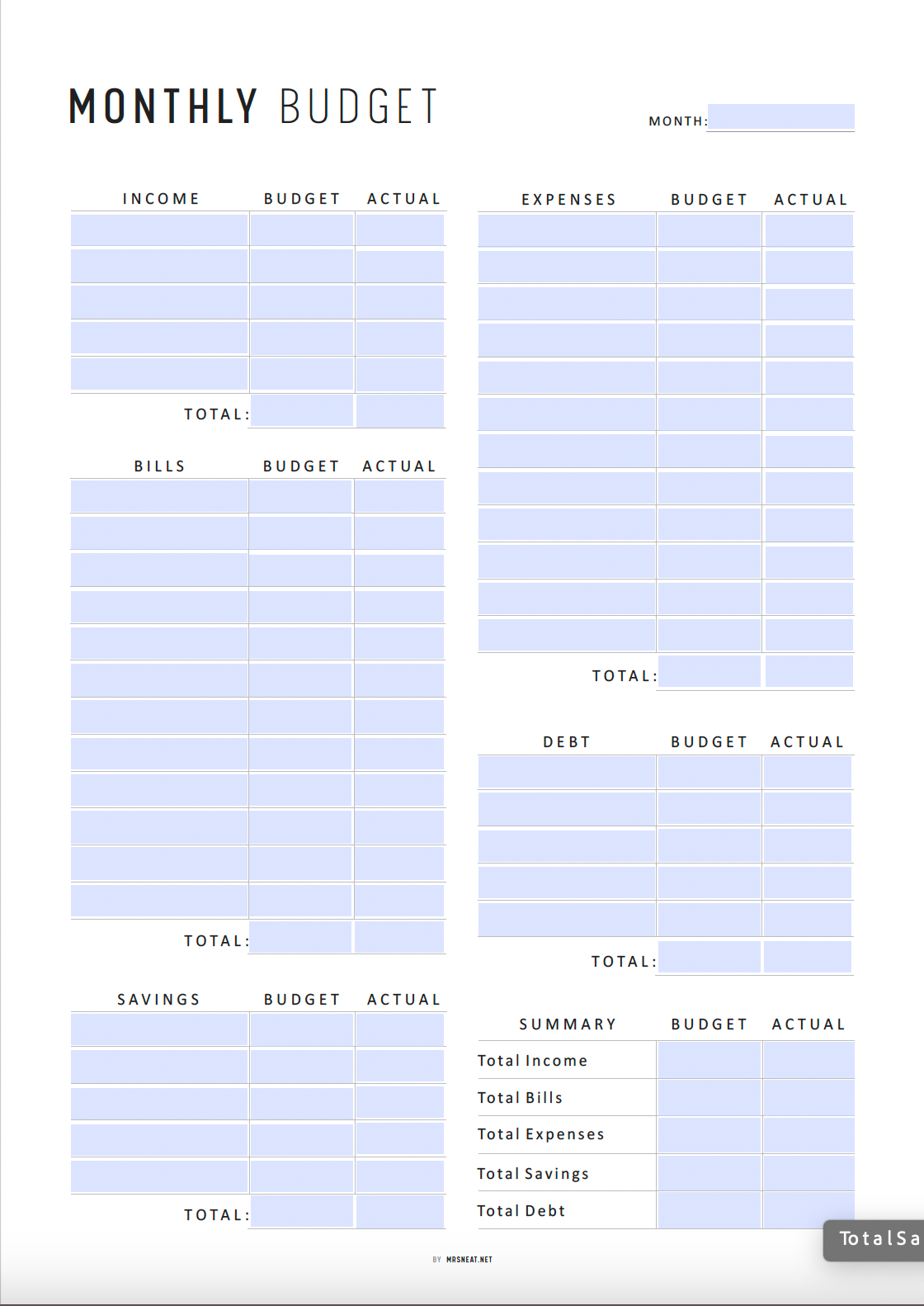 Fillable Monthly Budget Planner Printable, Budget Tracker Template, Finance Overview, Budget Sheet, 2 Colors, A4, A5, Letter, Half Letter