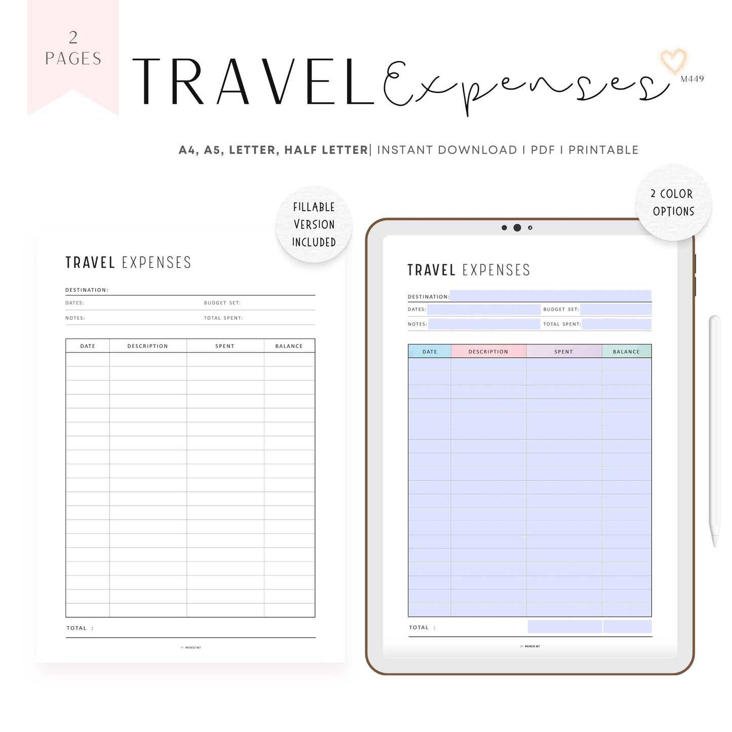 Weekly Expense Tracker, Printable, A4, A5, Half Letter, Letter, PDF, Digital Planner, 2 Colors, Instant Download