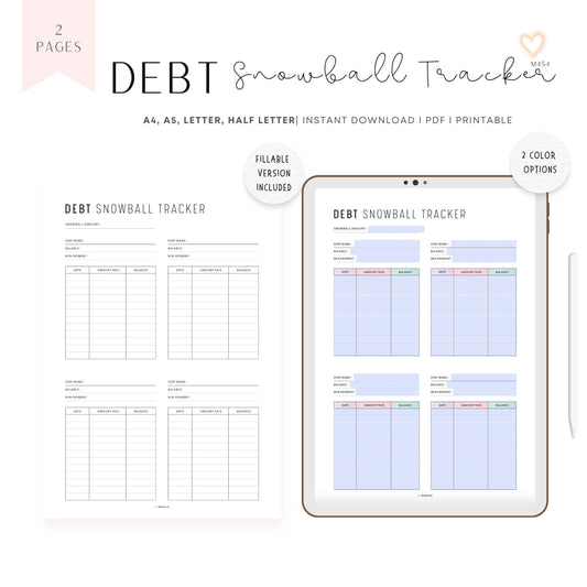 Minimalist Debt Snowball Tracker, Printable, A4, A5, Letter, Half Letter, PDF, Digital Planner, 2 Colors, Instant Download