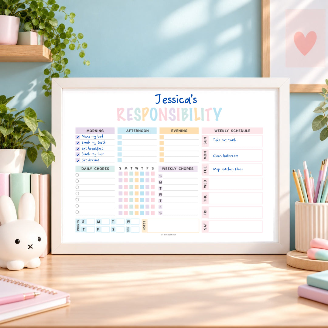 Editable Responsibility Chore Chart Printable PDF - M492