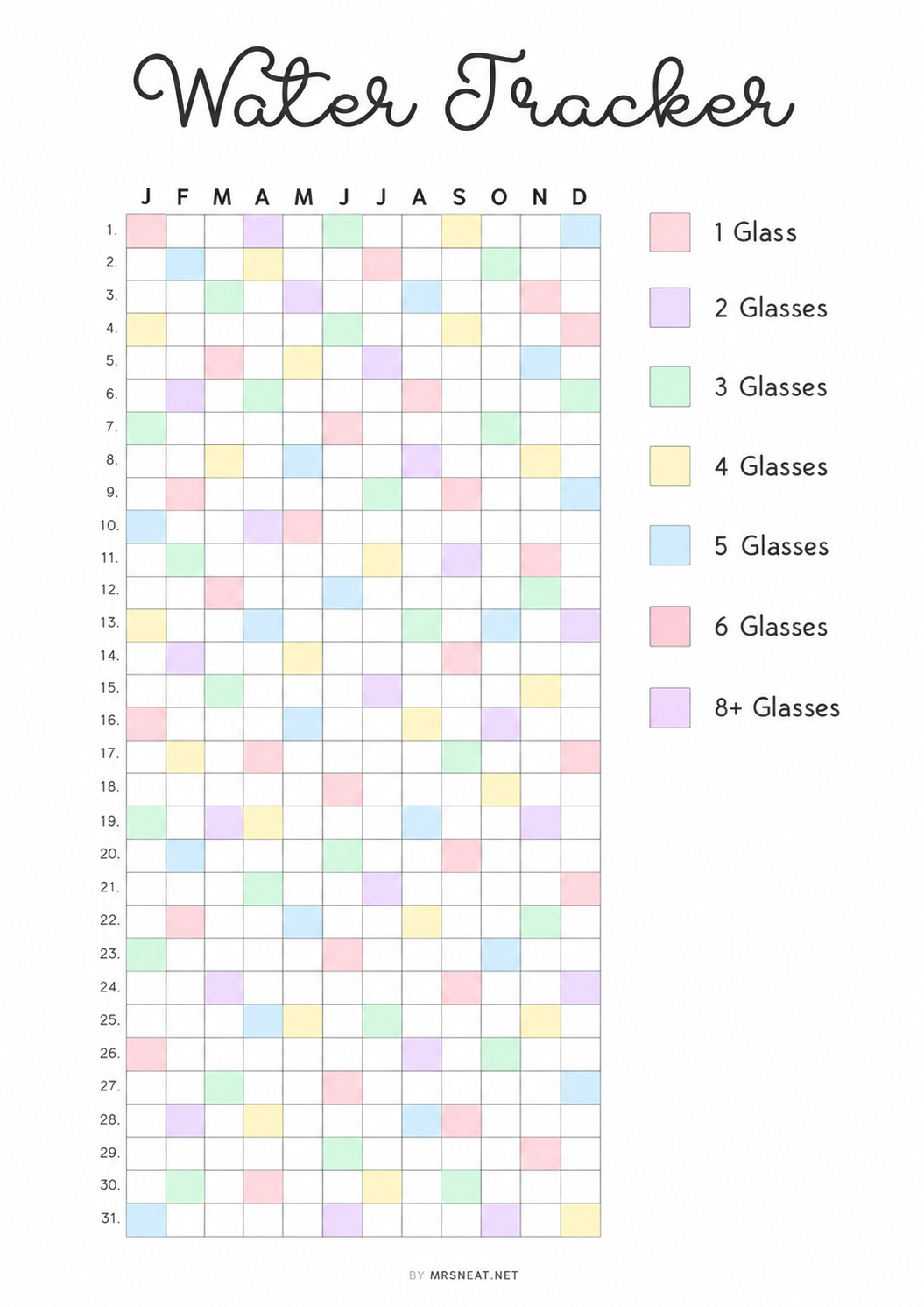 Blush Pink Water Tracker Planner Page
