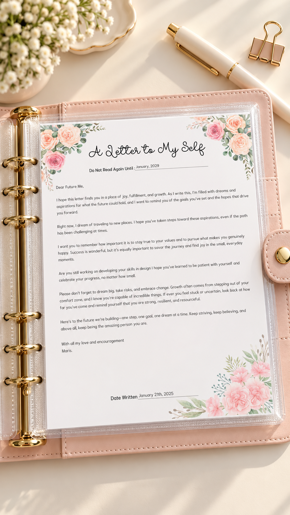 Blush Planner Letter to My Future Self