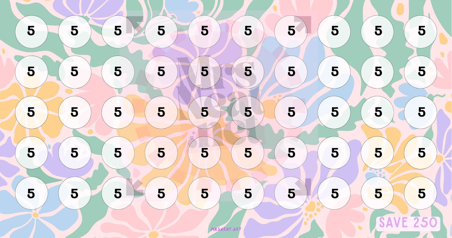 Instant Download Beautiful Pink Floral Spring Mini Savings Challenge Printable A6 Envelope size save 250