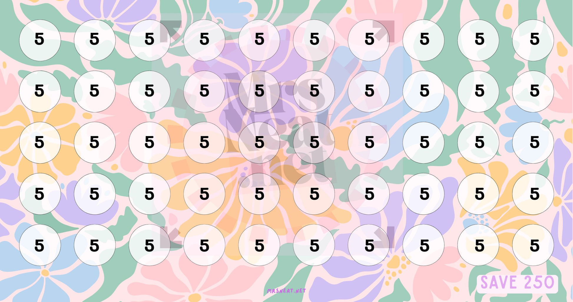 Instant Download Beautiful Pink Floral Spring Mini Savings Challenge Printable A6 Envelope size save 250
