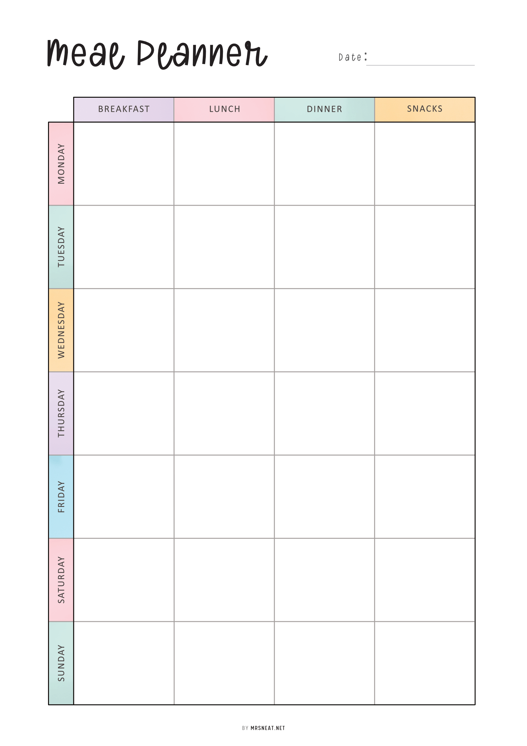 Printable Weekly Meal Planner Template