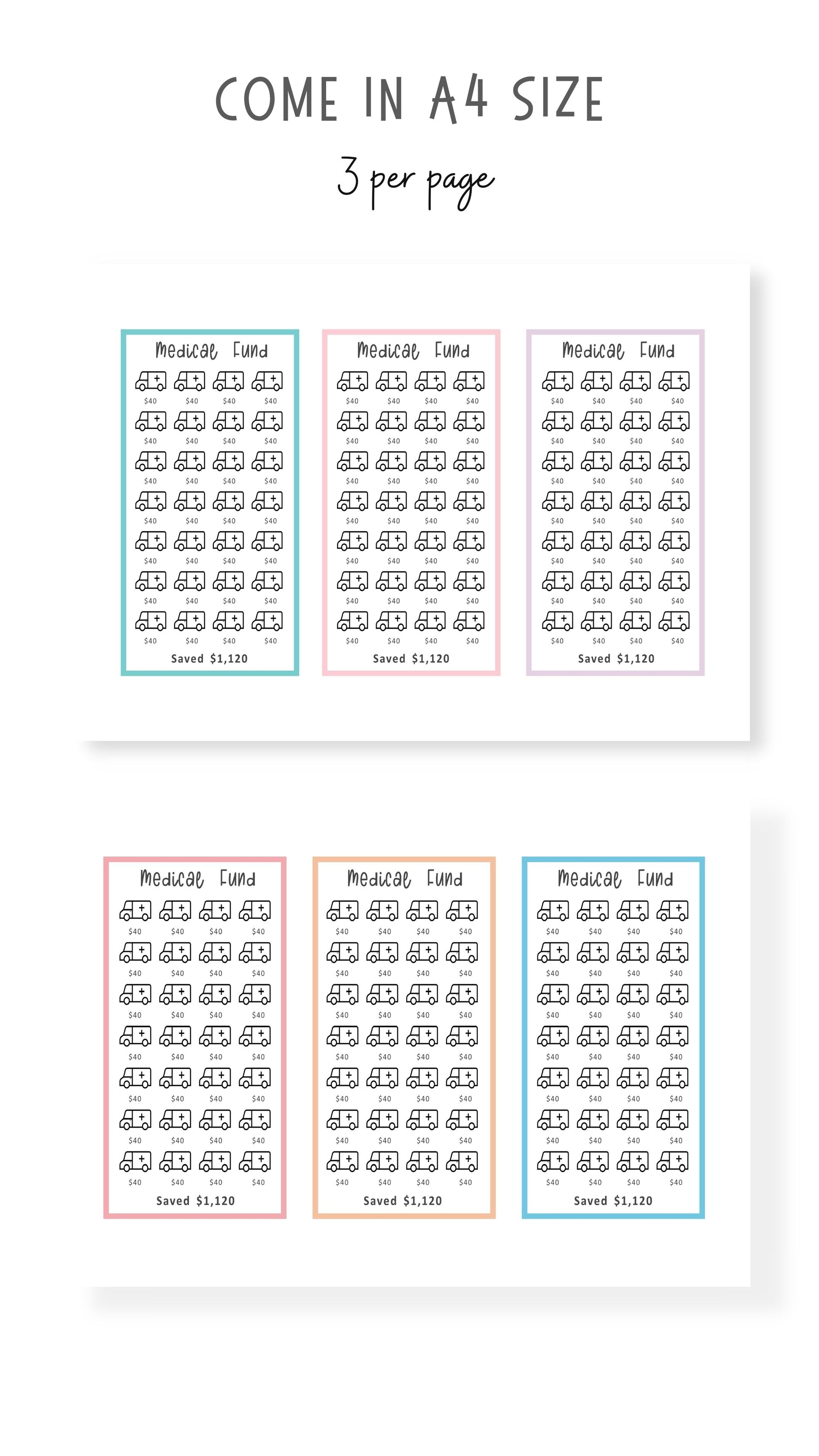 6 colors A6 Mini Savings Challenge Medical Fund Template PDF