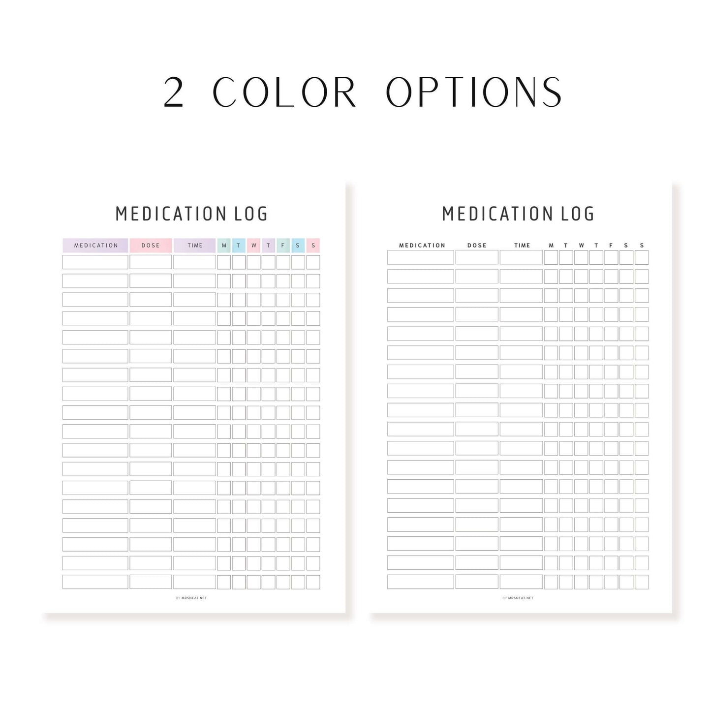 Beautiful Daily Medication Tracker Editable, 2 Color Options Included