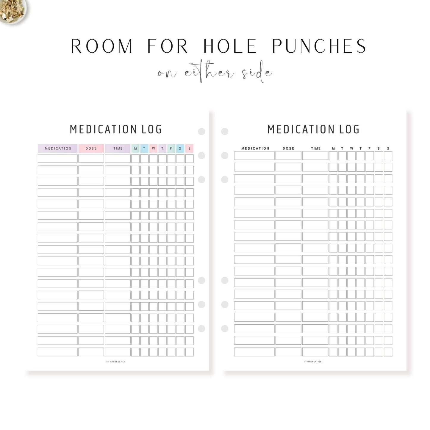 Beautiful Daily Medication Log Fillable PDF, 2 Color Options Included