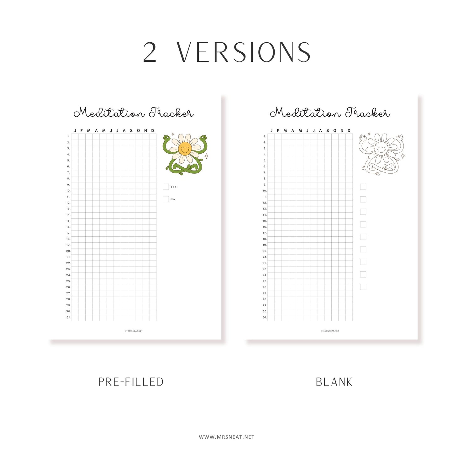 Meditation Tracker Yearly, PRINTABLE Journal Page, Track Fitness, Track Health, Track Meditating, Meditate Tracker, Daily Meditation, 2 Versions, A4, A5, Letter, Half Letter, PDF, Digital Planner, Printable Planner