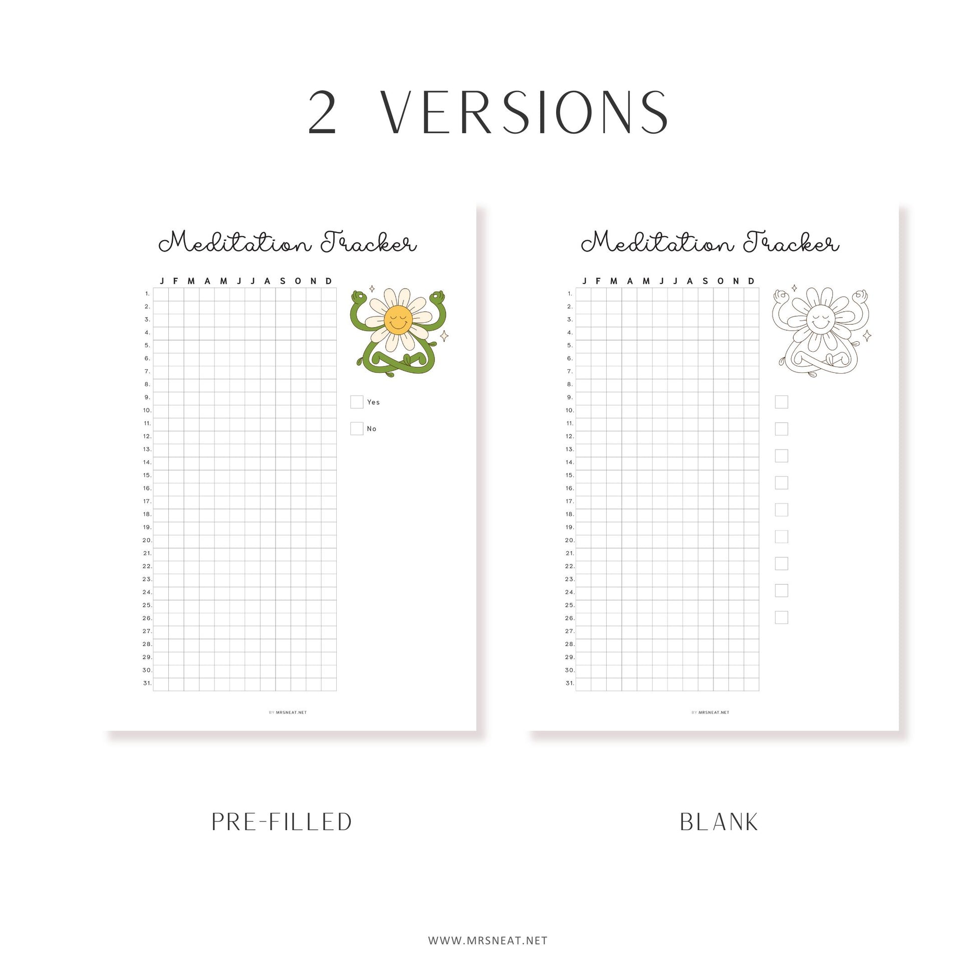 Meditation Tracker Yearly, PRINTABLE Journal Page, Track Fitness, Track Health, Track Meditating, Meditate Tracker, Daily Meditation, 2 Versions, A4, A5, Letter, Half Letter, PDF, Digital Planner, Printable Planner