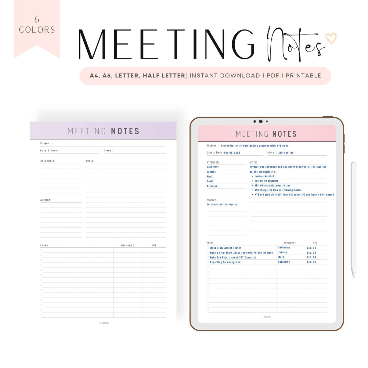 Printable Meeting Notes Template – mrsneat