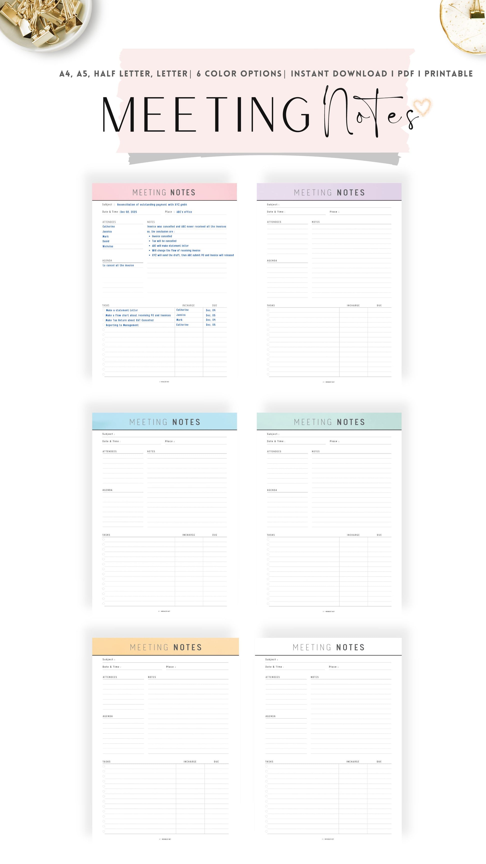 Colorful Meeting Notes Template Printable