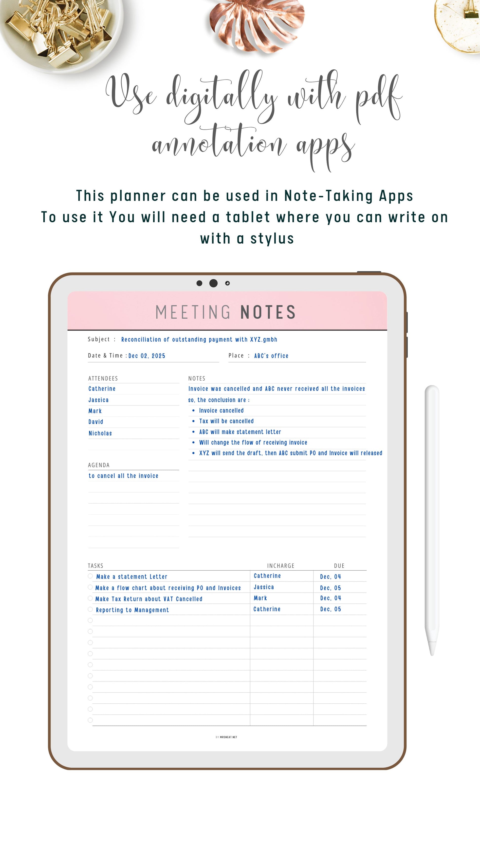 Digital Meeting Notes Template
