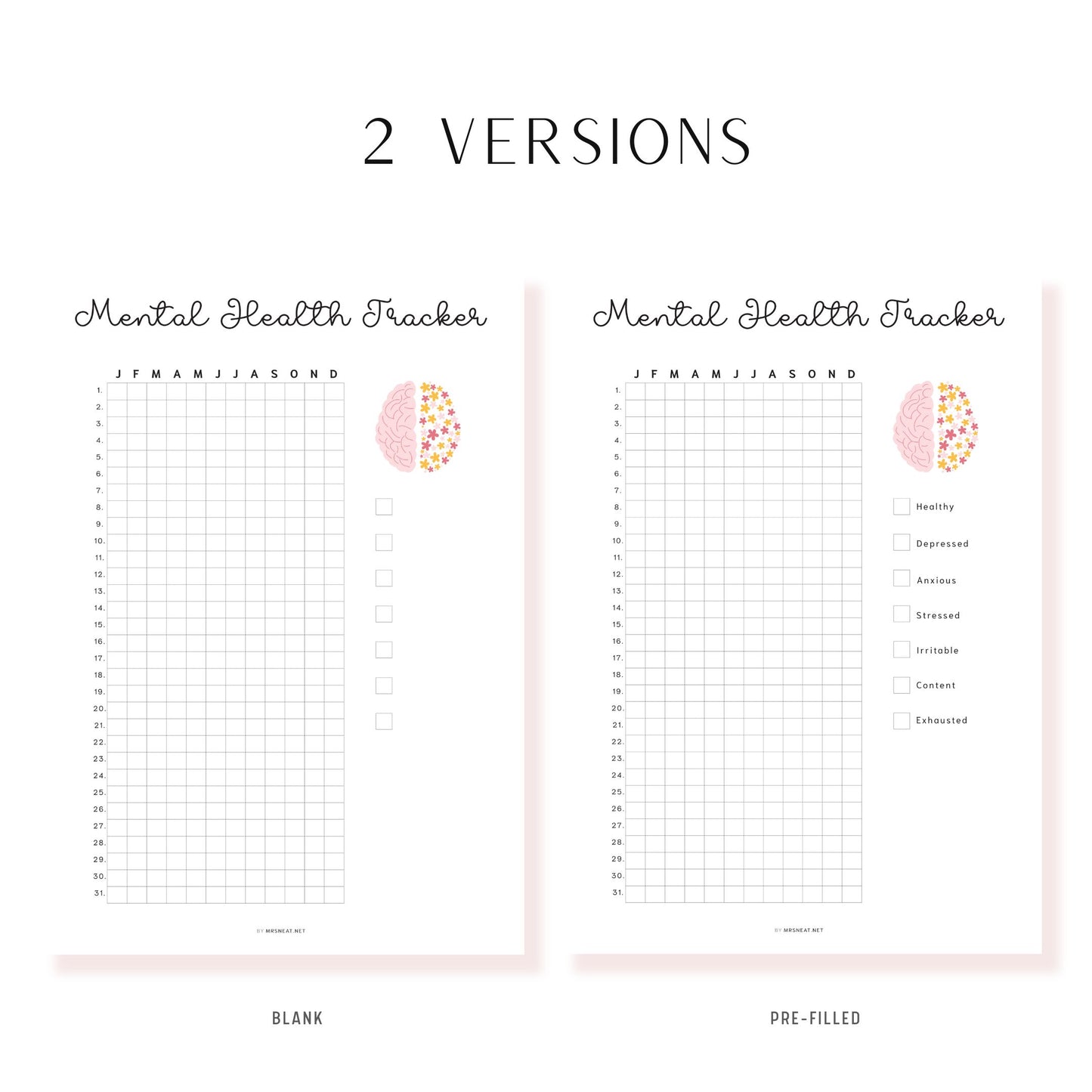 Mental Health Tracker Template Printable PDF, A4, A5, Letter, Half Letter, Minimalist, Digital, Pre-filled & Blank Planner
