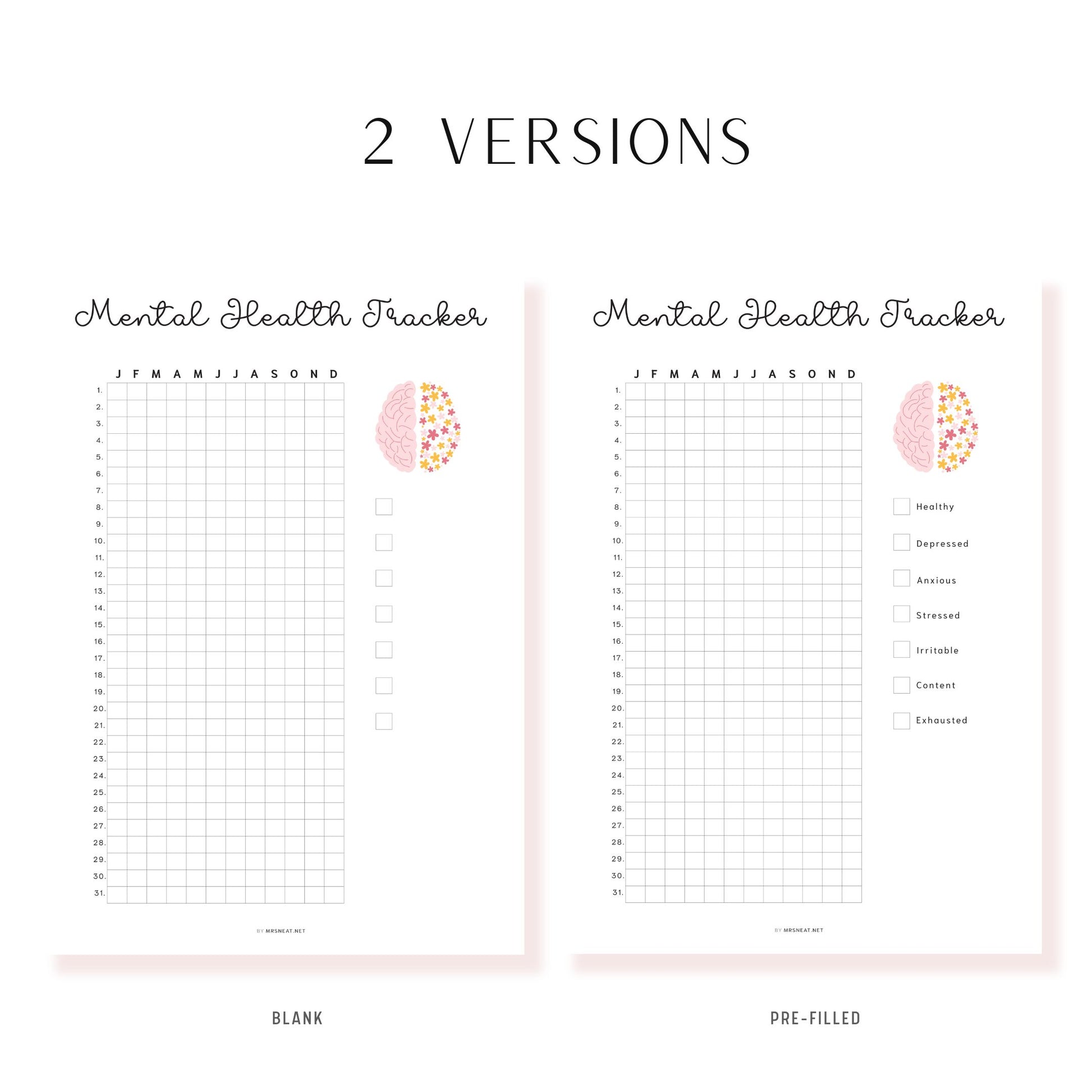 Mental Health Tracker Template Printable PDF, A4, A5, Letter, Half Letter, Minimalist, Digital, Pre-filled & Blank Planner
