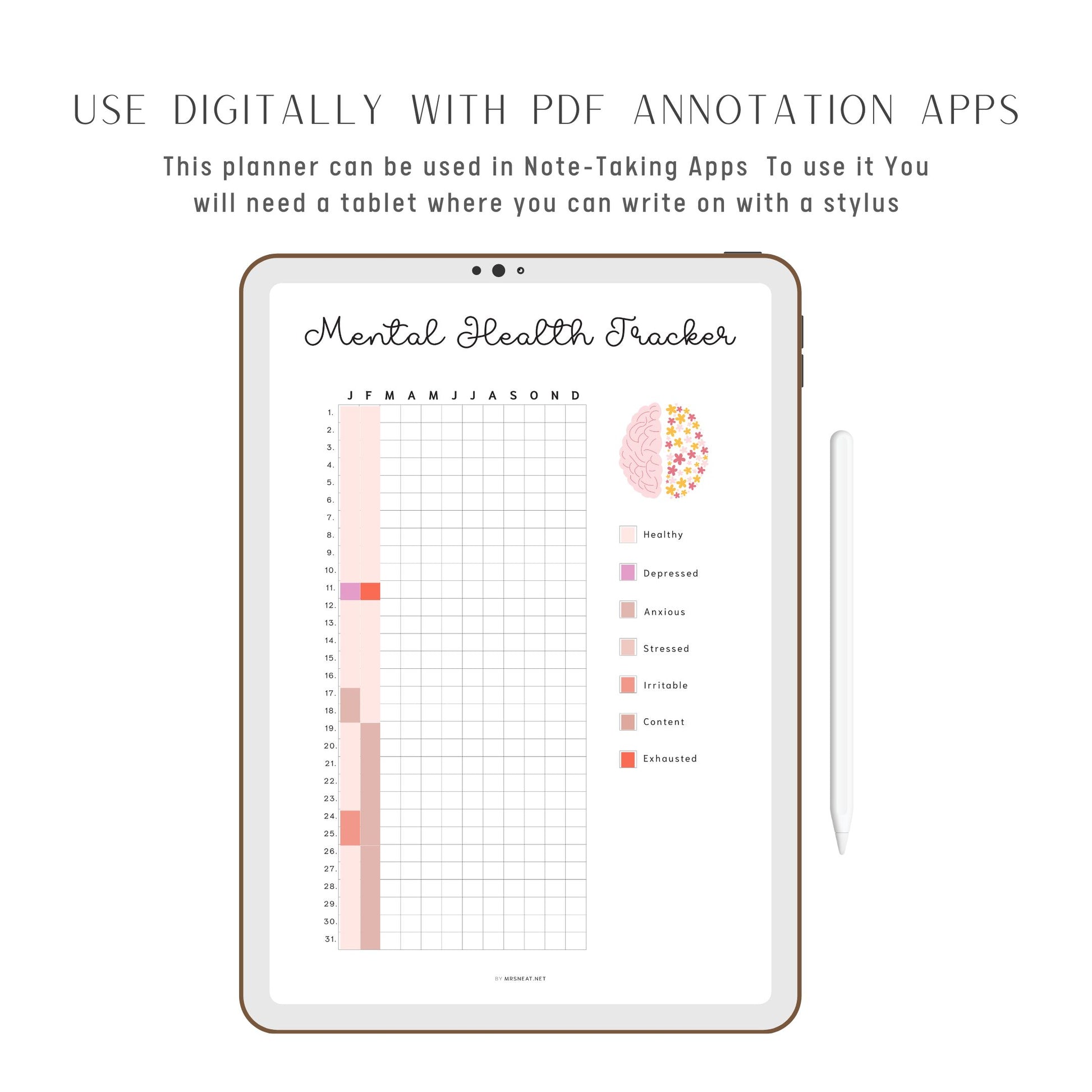 Mental Health Tracker Template Printable PDF, A4, A5, Letter, Half Letter, Minimalist, Digital, Pre-filled & Blank Planner