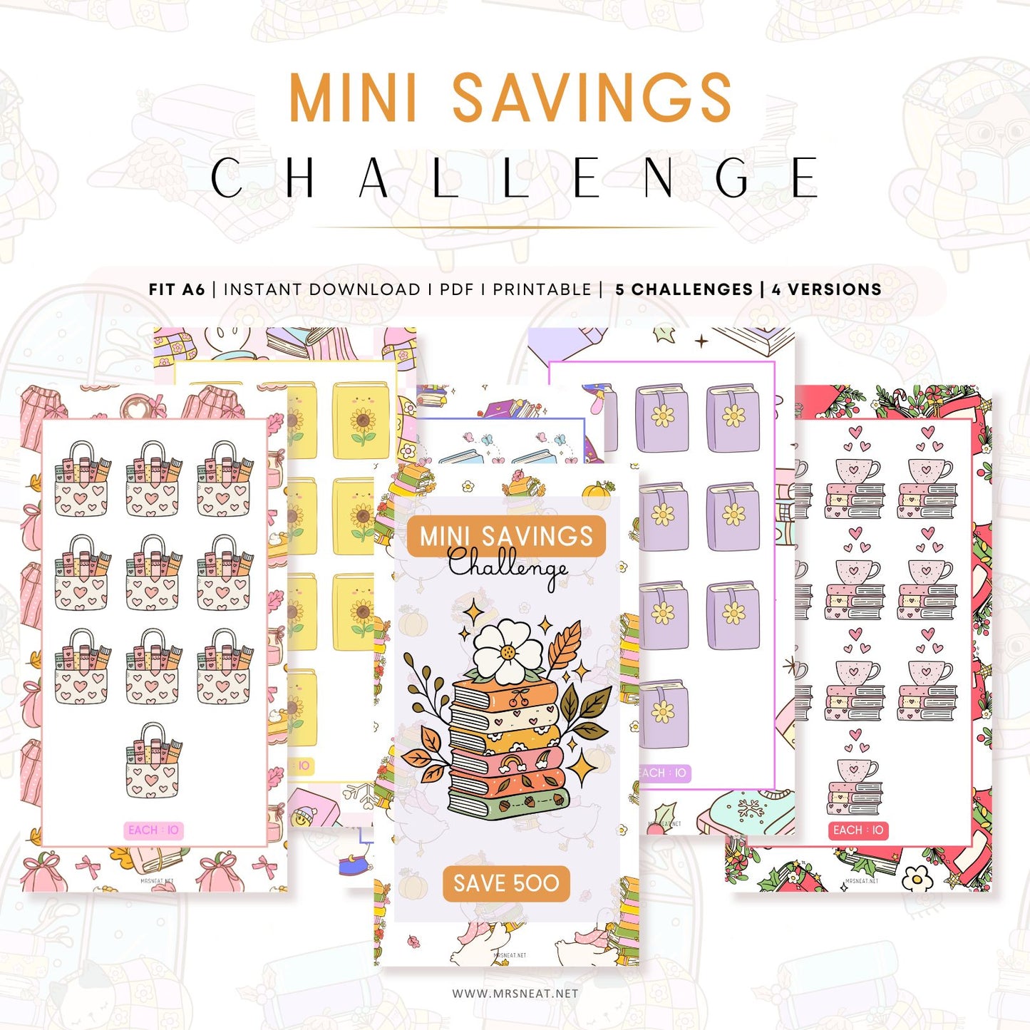 Mini Savings Challenge planner stickers with colorful designs on a white background