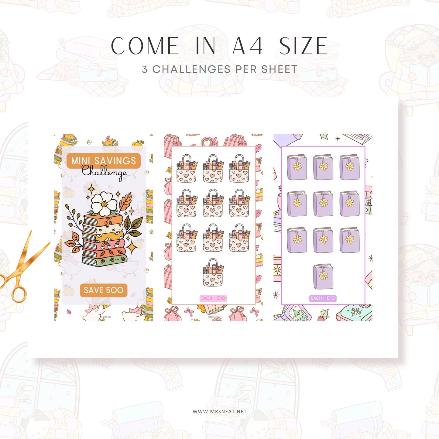 A4 size planner stickers with designs and text on a white background