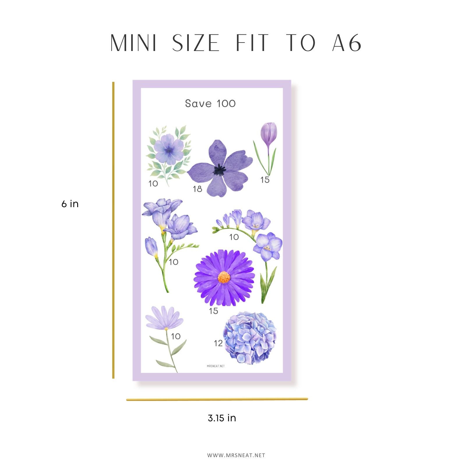 Floral design with measurements on a white background