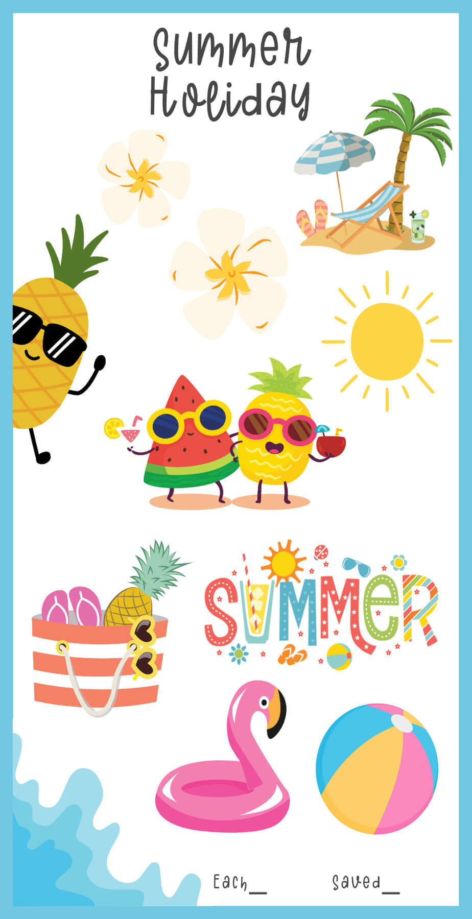 Colorful Summer Holiday Fund Savings Challenge, A6, Printable, 3 versions, PDF