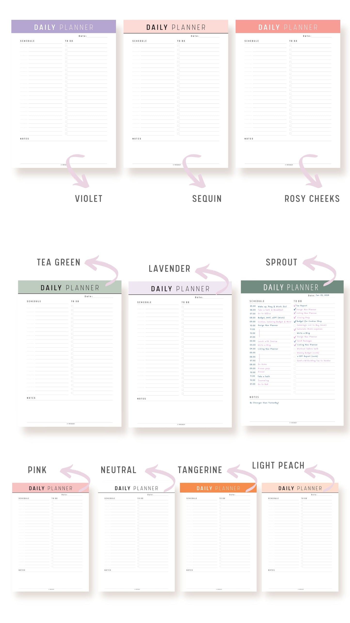 10 Colors Minimalist Daily Planner Printable