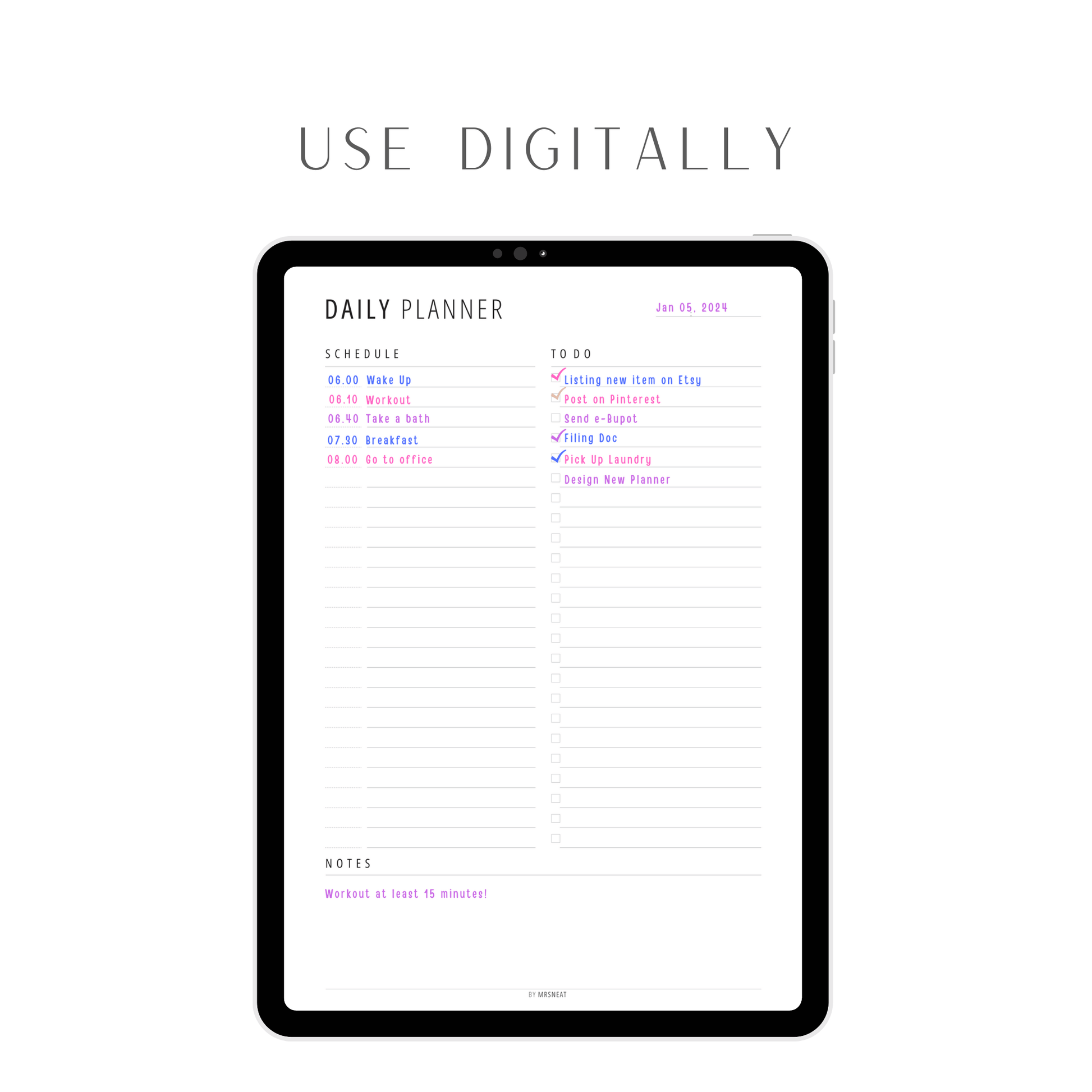 Minimalist Daily Planner Printable, Daily Planner Page, Fillable Daily Schedule, Daily To Do list, A4, A5, Letter, Half Letter, PDF