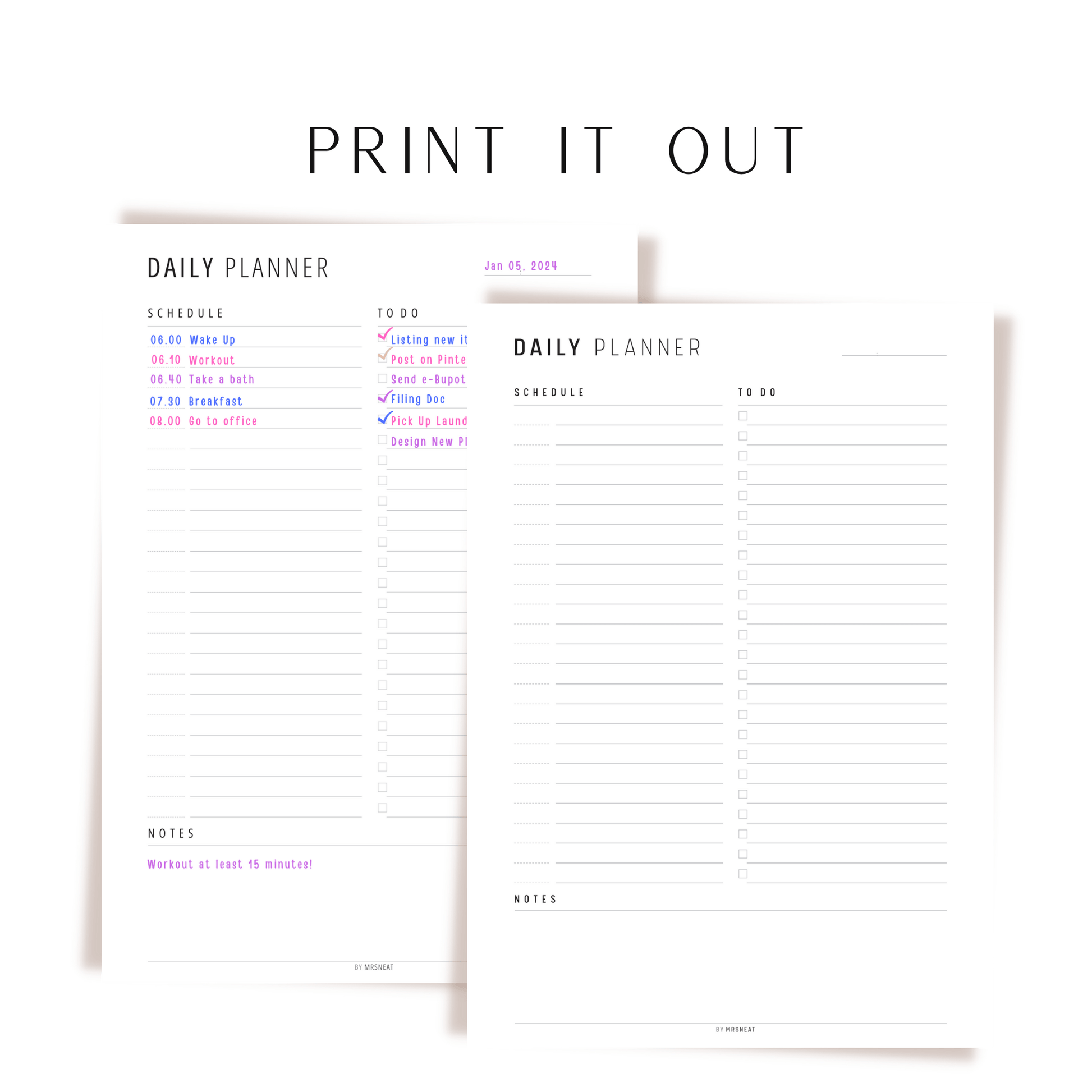 Minimalist Daily Planner Printable, Daily Planner Page, Fillable Daily Schedule, Daily To Do list, A4, A5, Letter, Half Letter, PDF