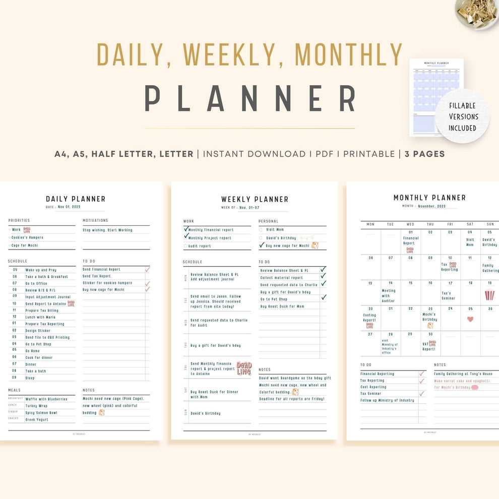 FILLABLE Minimalist Planner Bundle: Daily, Weekly, Monthly (Printable ...
