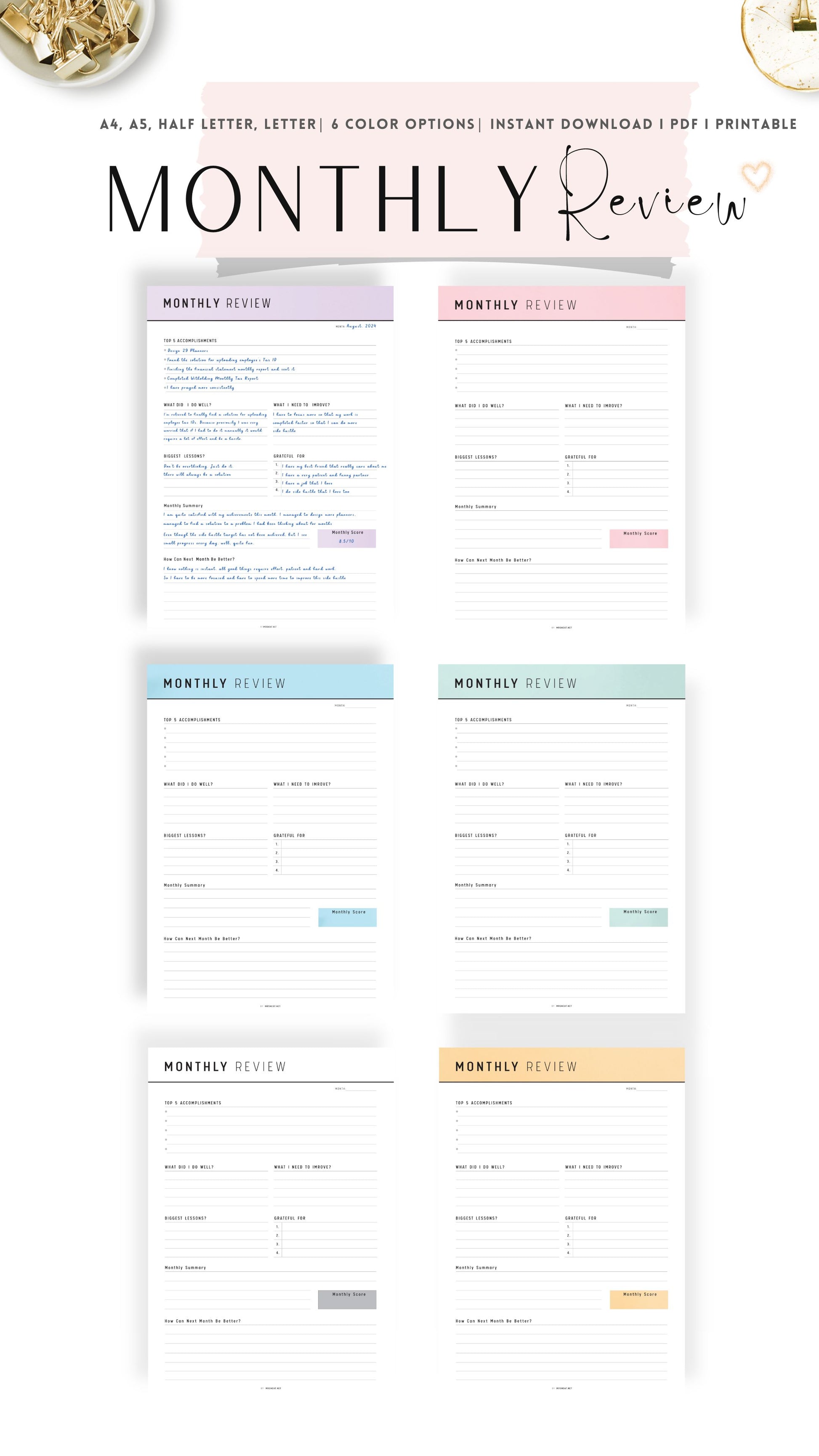 Colorful Monthly Review Template Printable
