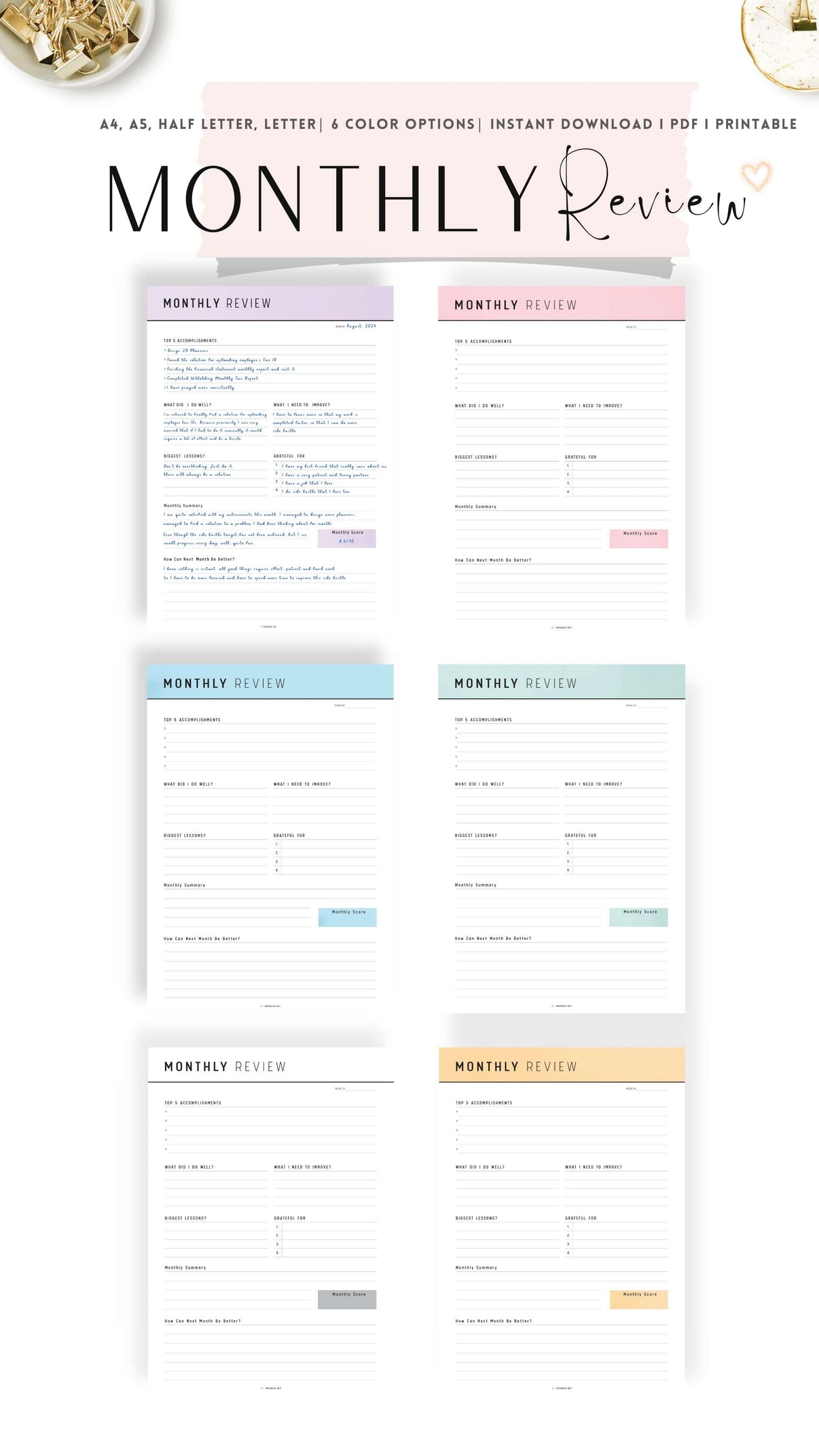 Monthly Review Template Printable – mrsneat