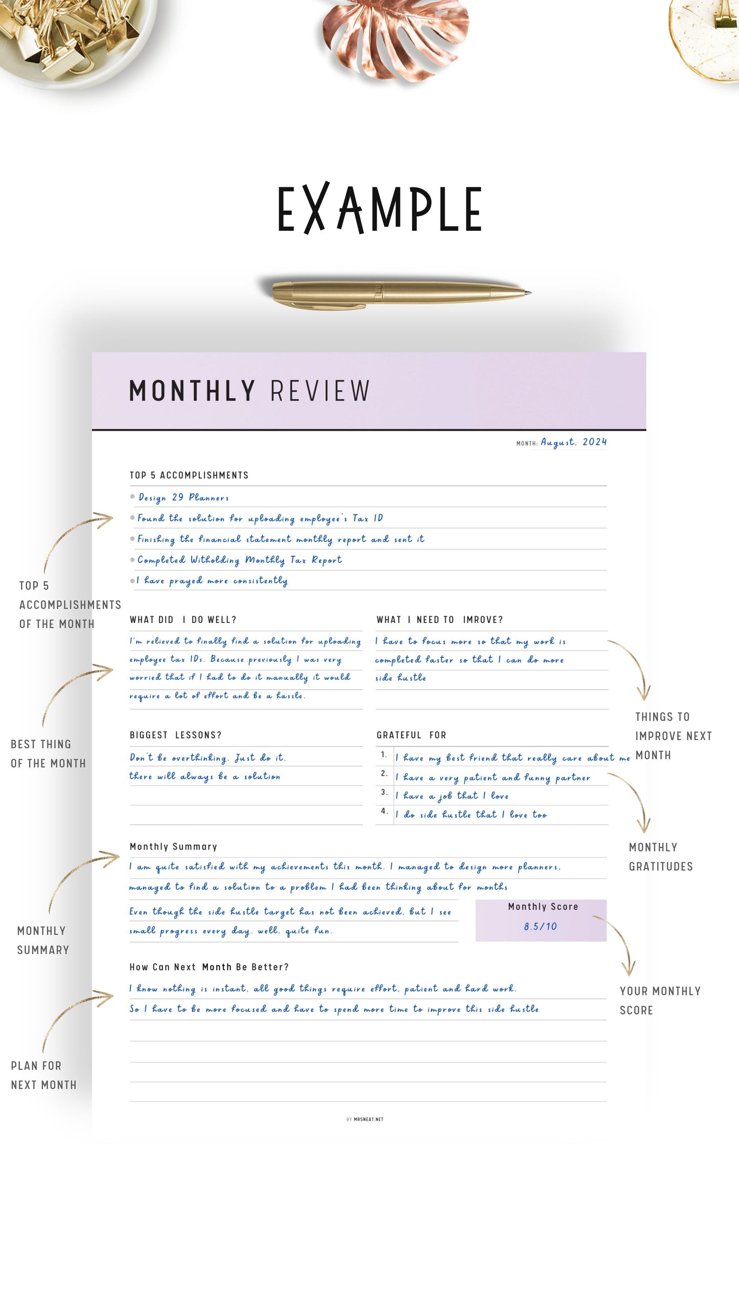 Example Monthly Review Template Printable