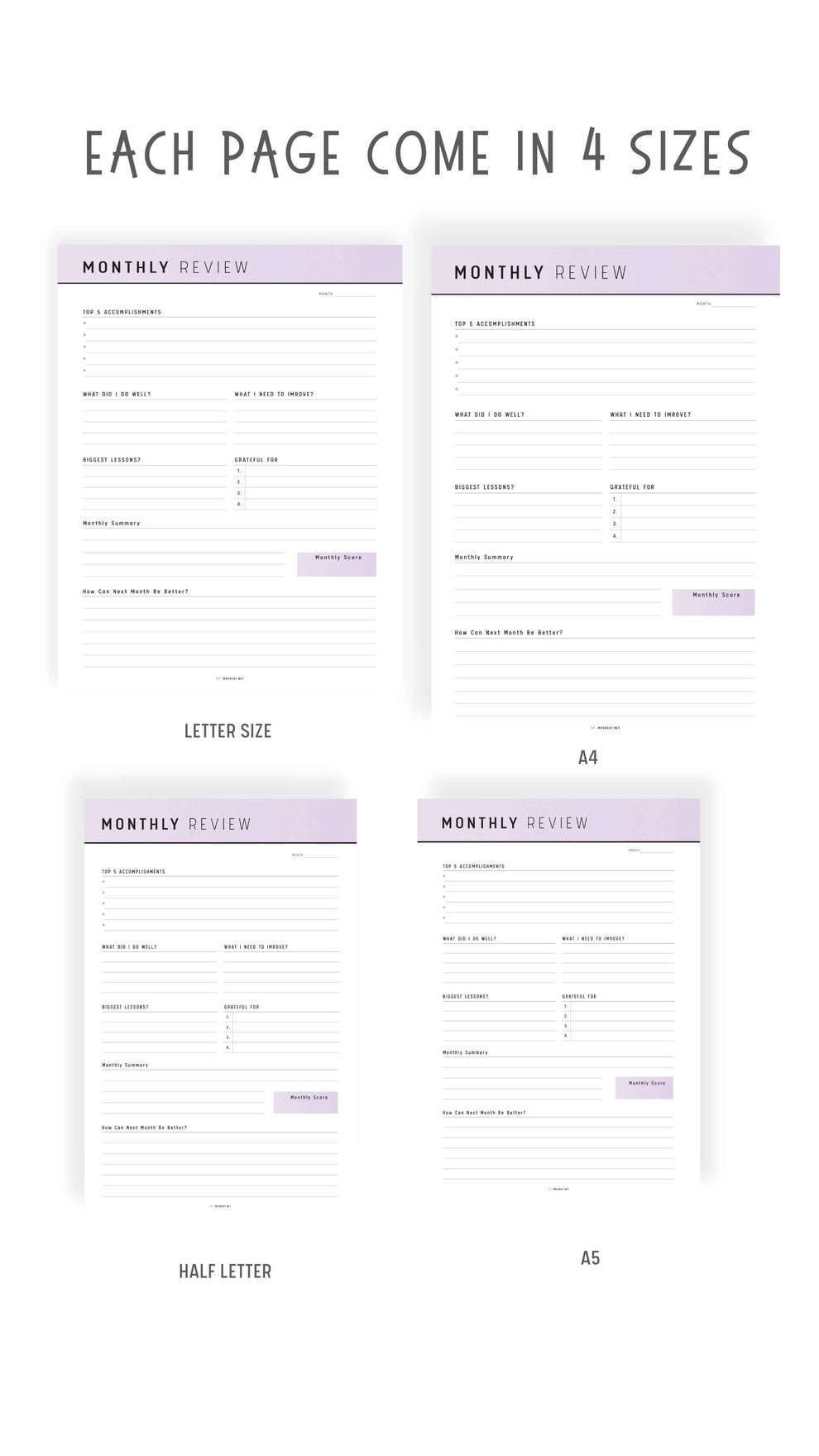 Monthly Review Template Printable - M290 – mrsneat