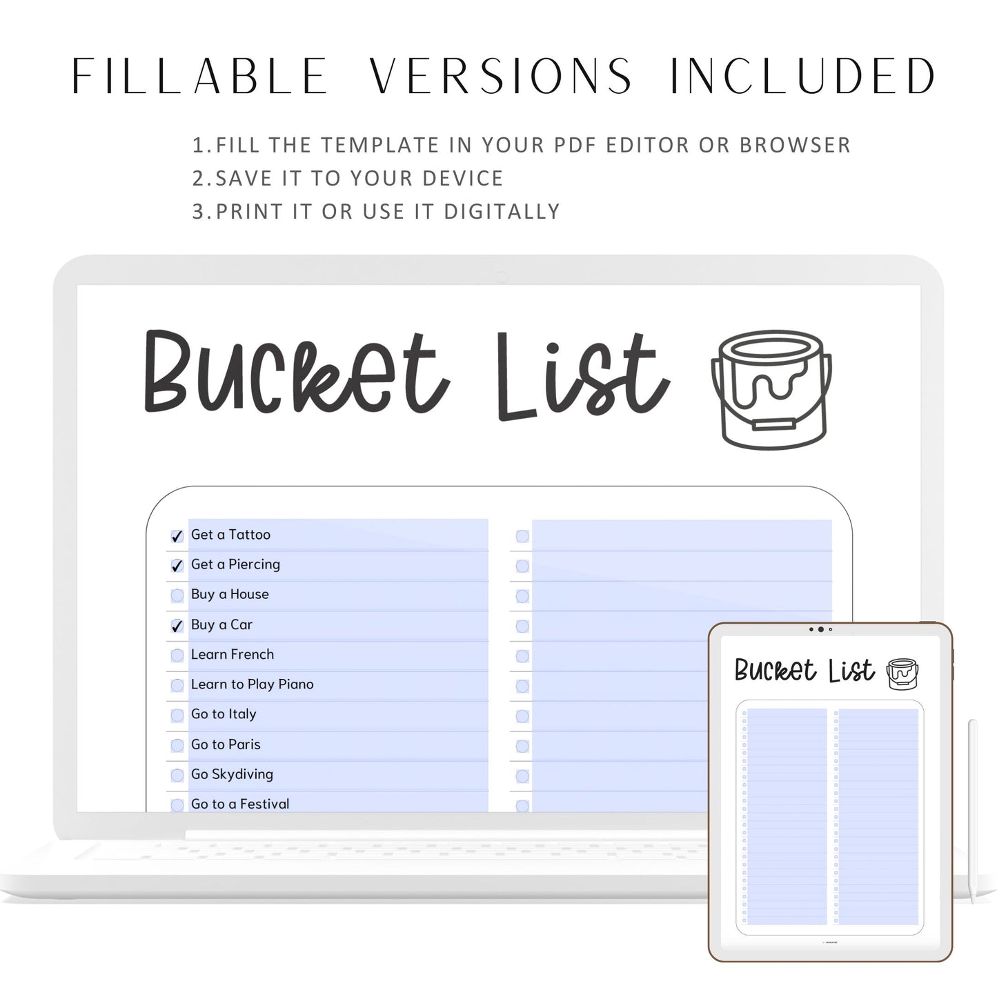 Bucket List Template, Life Goals List, Goal Tracker, Travel List, To Do List, Dream List, Things To Do, Manifestation Planner, PDF