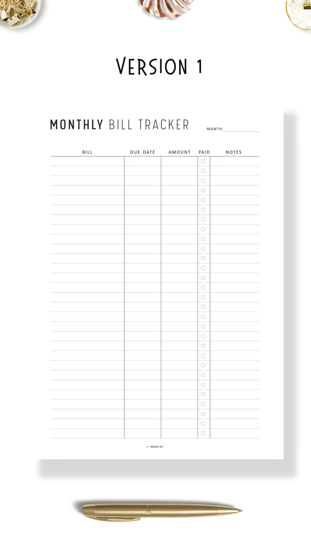 Monthly Bill Tracker Printable mrsneat