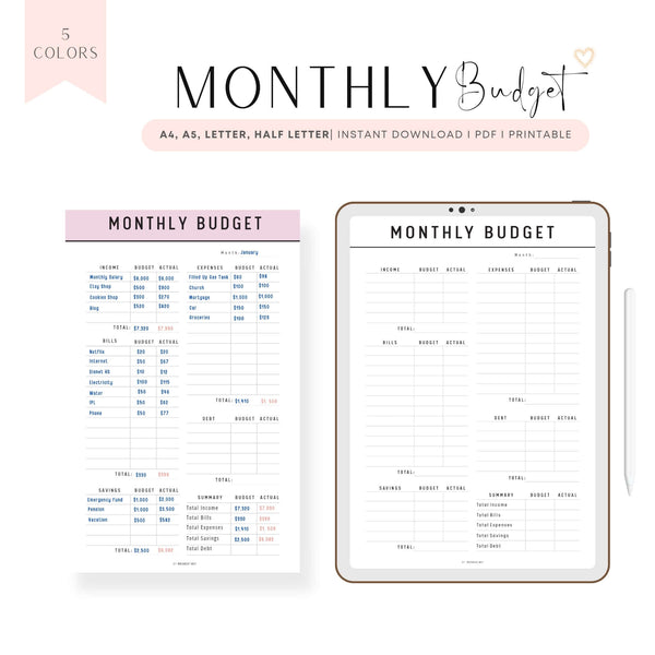 Monthly Budget Planner Template Printable - M280 – mrsneat