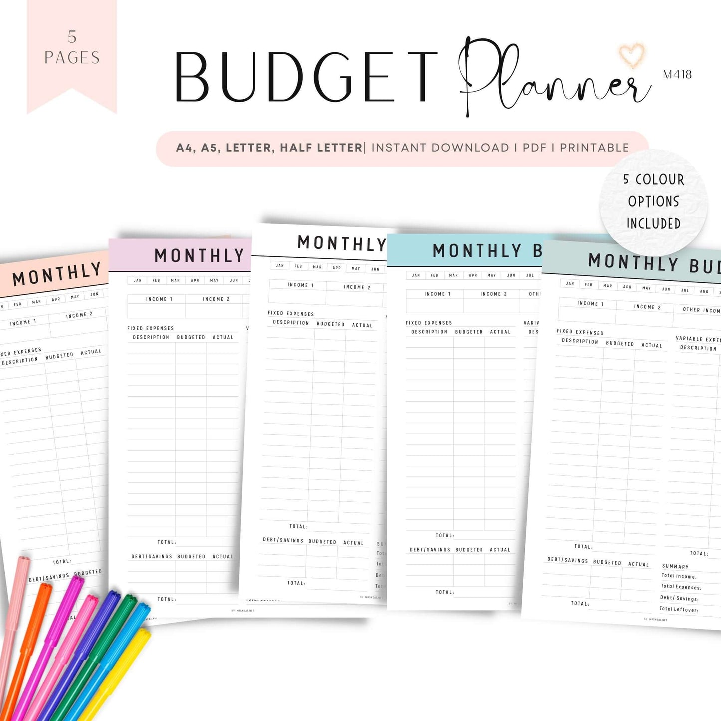 Monthly Budget Template Printable - M418