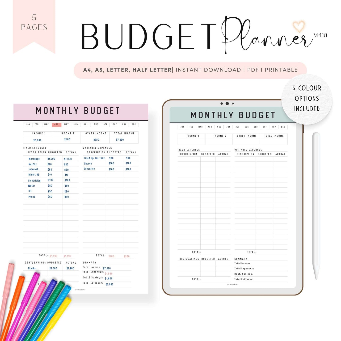 Monthly Budget Template Printable