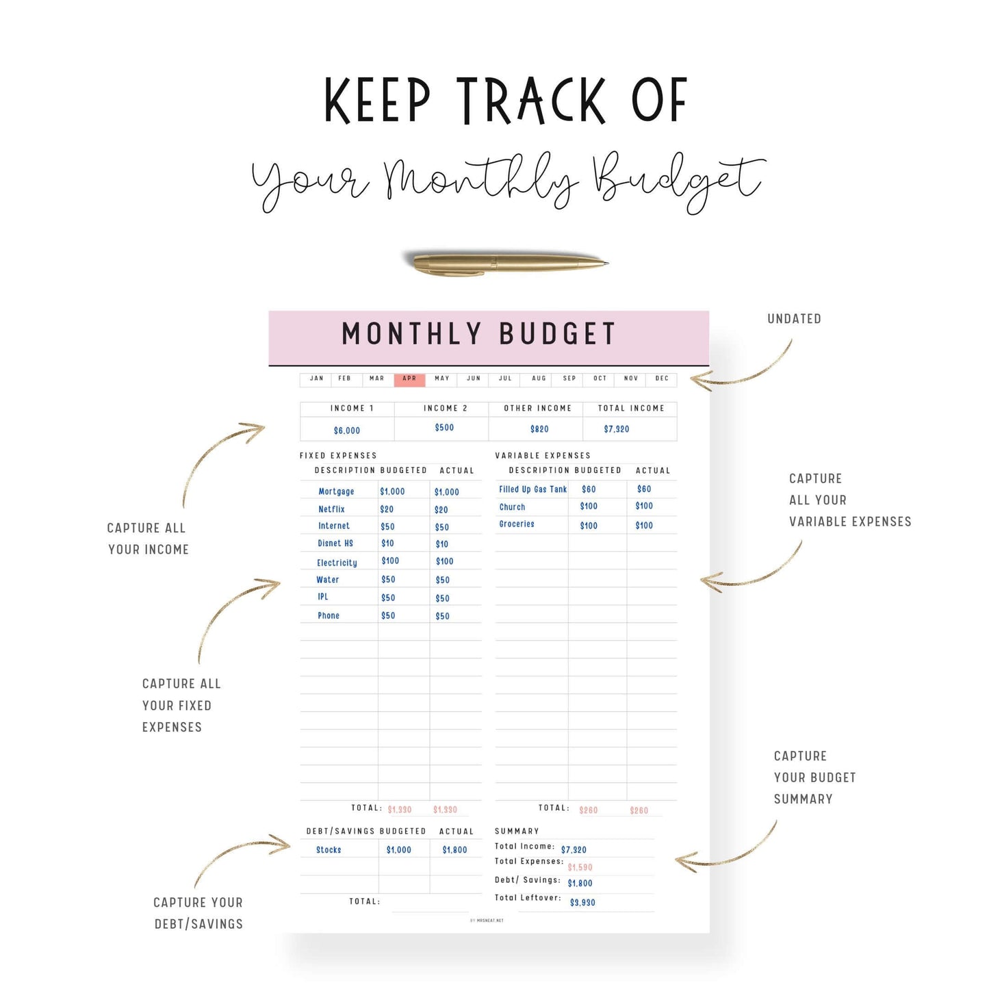 Monthly Budget Template Printable