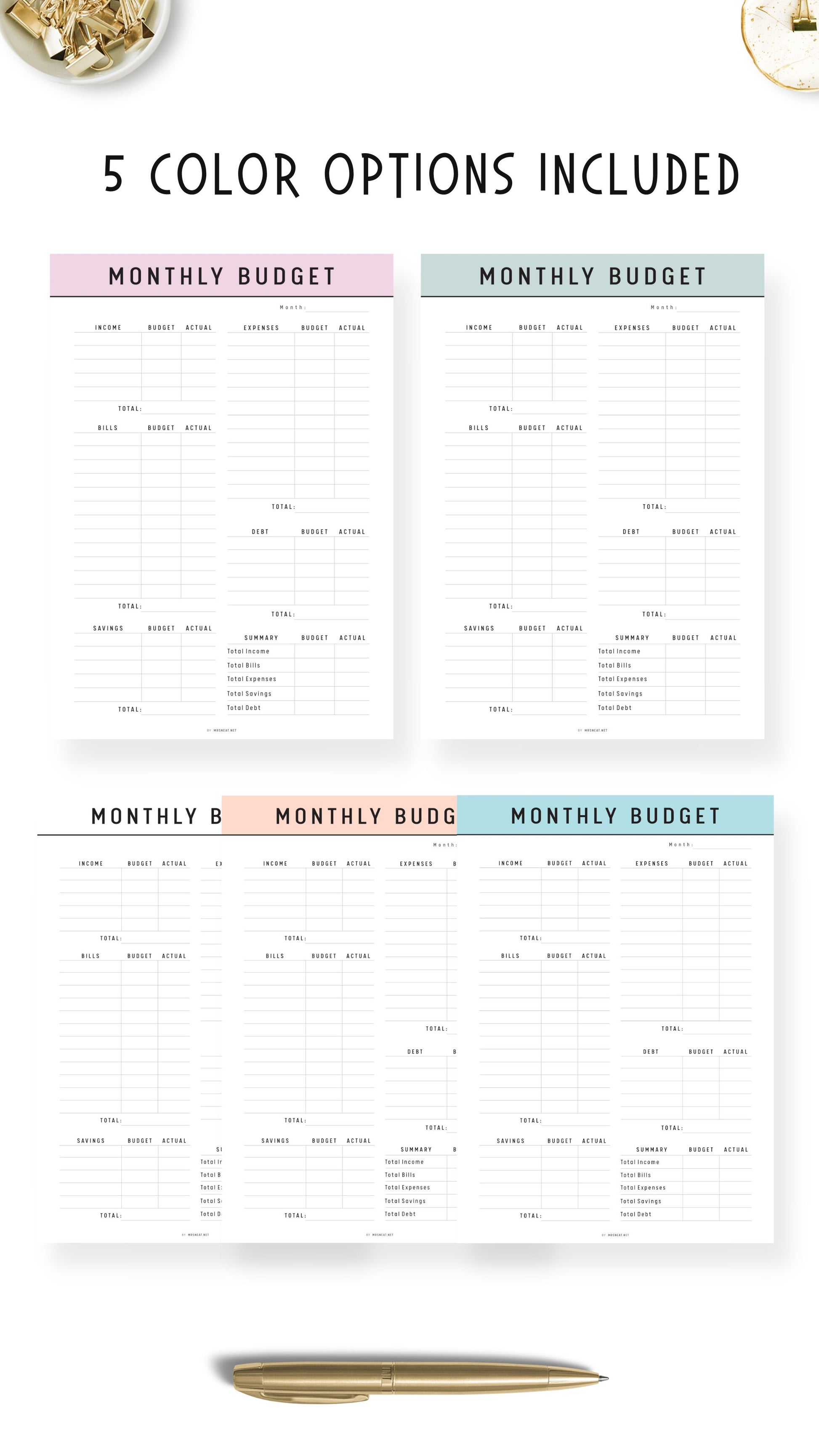 Colorful Monthly Budget Planner Template Printable