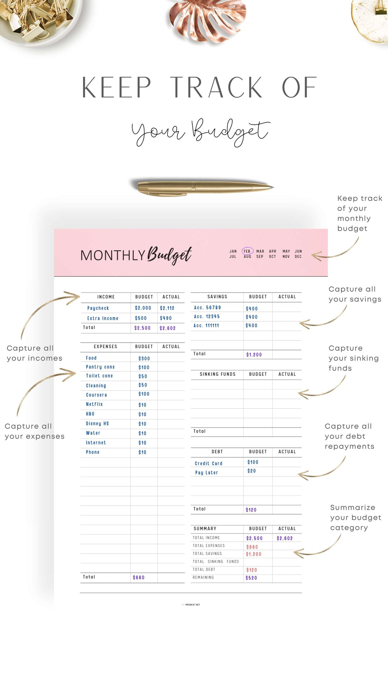 Monthly Budget Tracker Template – mrsneat