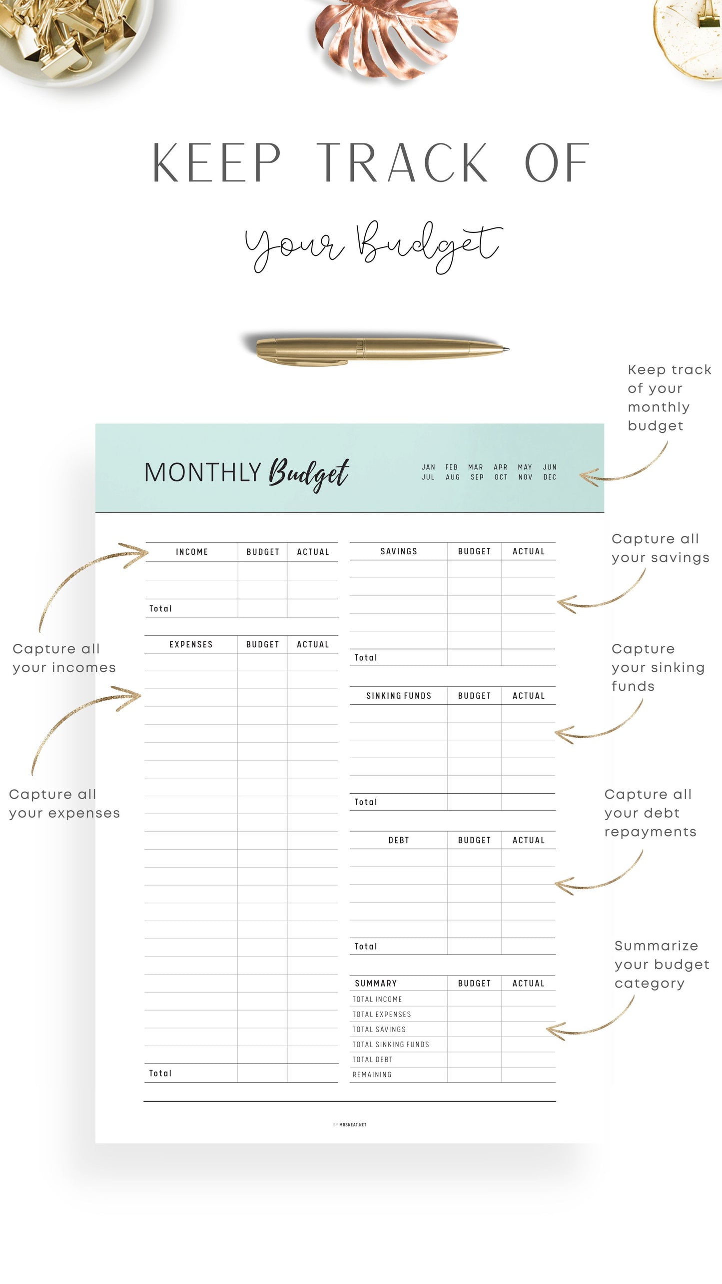 Aesthetic Green Monthly Budget Tracker Template