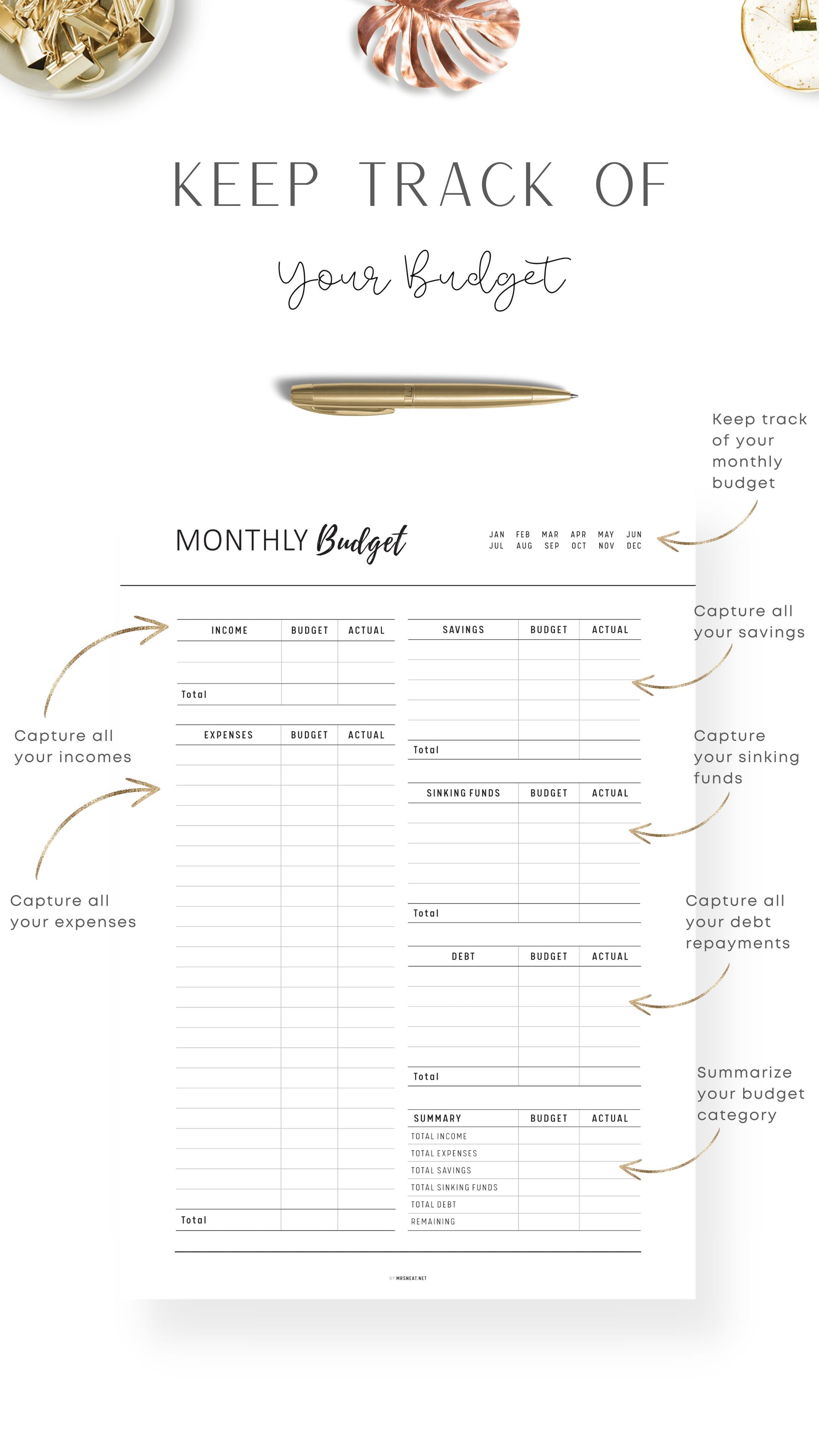 Clean and Minimalist Monthly Budget Tracker Template