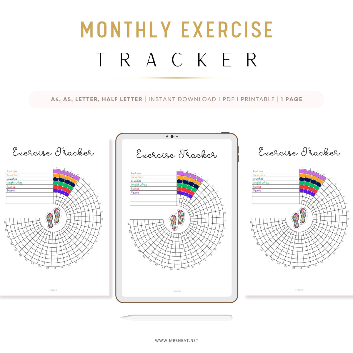 Monthly exercise coloring tracker - M545 – mrsneat