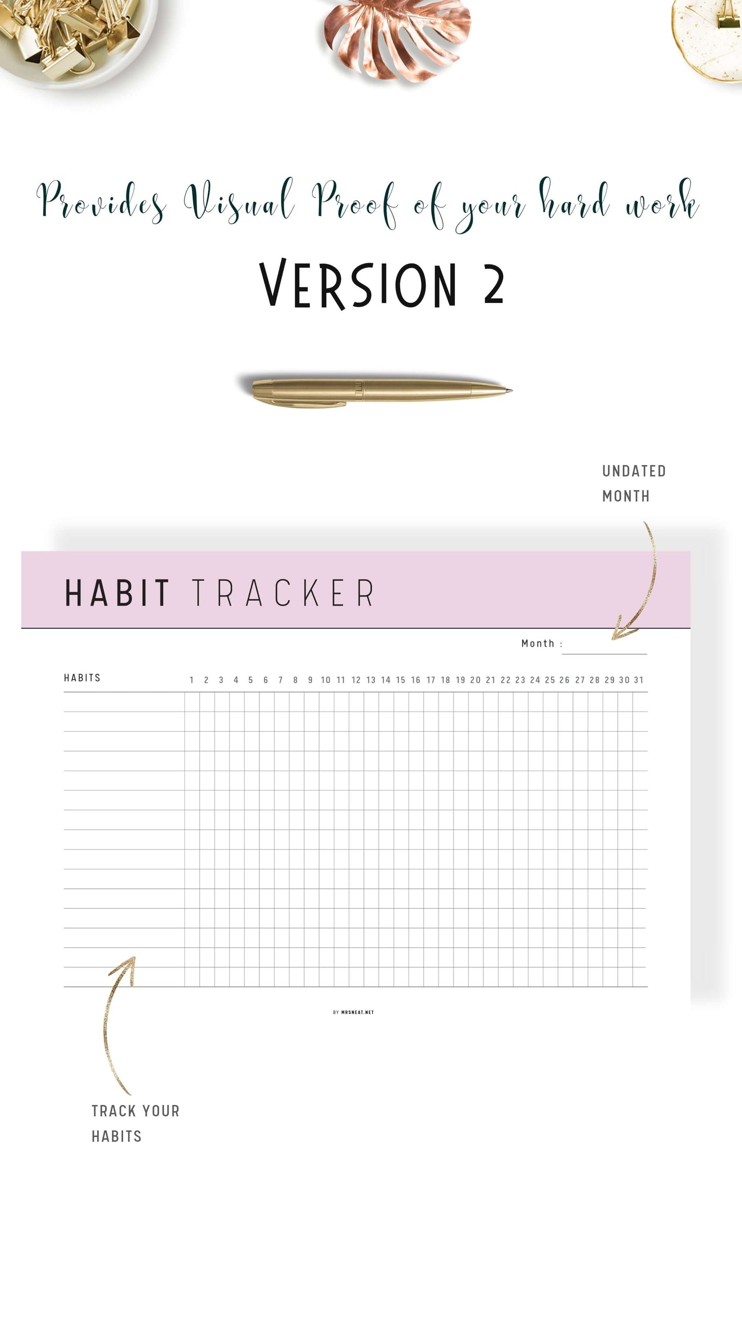 Pink Monthly Habit Tracker Landscape Printable